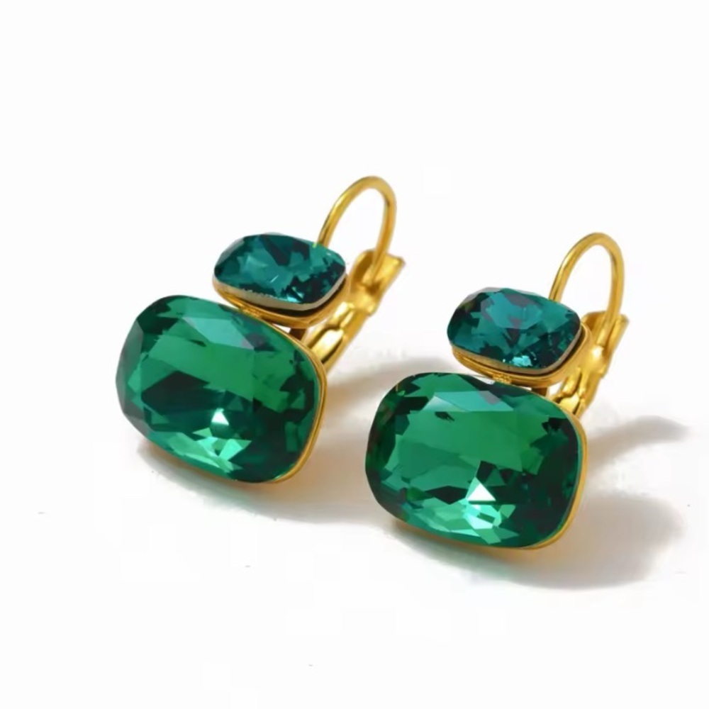 Green Anthropologie  Gold and Crystal Earrings